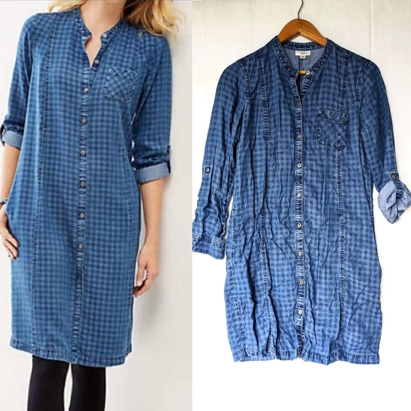 J. JILL chambray gingham plaid button front shirt dress - Picture 6 of 12